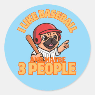 Pegatina Redonda Me gusta la vida de pug de béisbol
