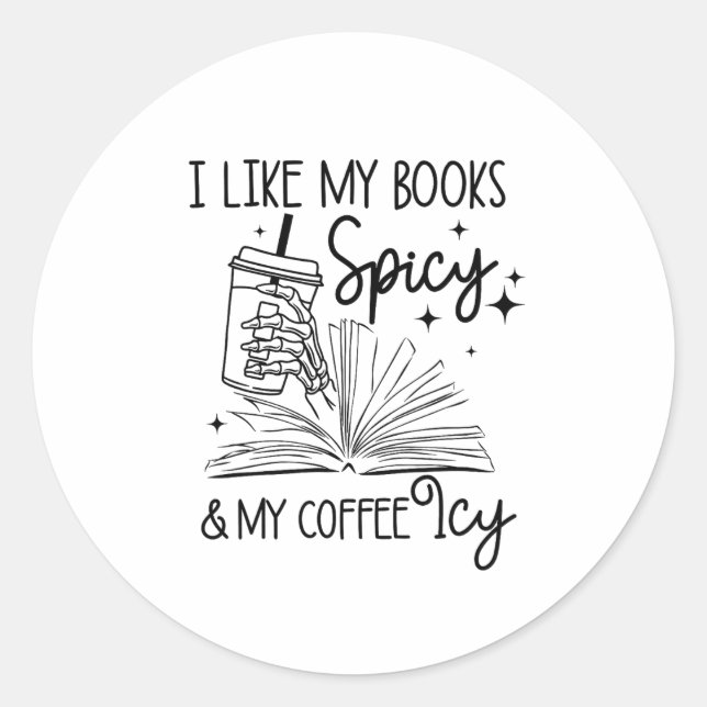 Pegatina Redonda Me Gusta Mi Libro Spicy Y Mi Café Icy Halloween (Anverso)