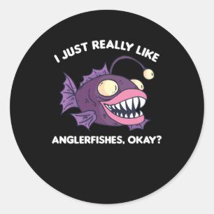 Pegatina Redonda Me Gusta Realmente El Anglerfismo.