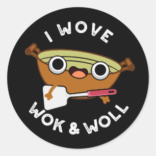 Pegatina Redonda Me Gusta Wok Y Woll Funny Wok Pun Dark BG Chino