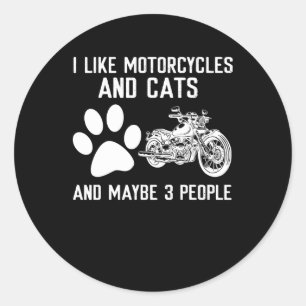 Pegatina Redonda Me Gustan Las Motocicletas Y Los Gatos El Gracioso