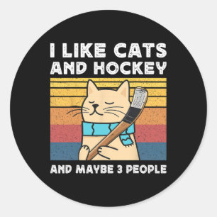 Pegatina Redonda Me gustan los gatos y el hockey y tal vez 3 person