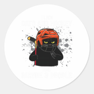 Pegatina Redonda Me gustan los gatos y el hockey y tal vez 3 person