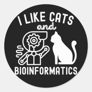 Pegatina Redonda Me gustan los gatos y la bioinformática