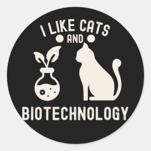 Pegatina Redonda Me gustan los gatos y la biotecnología
