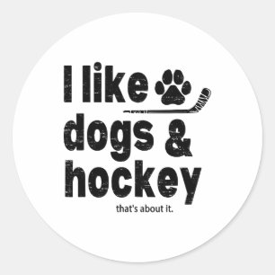Pegatina Redonda Me gustan los perros y el hockey eso es todo diver