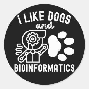 Pegatina Redonda Me gustan los perros y la bioinformática