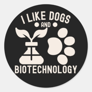 Pegatina Redonda Me gustan los perros y la biotecnología