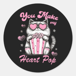 Pegatina Redonda Me haces el corazón del gato pop El corazón del ga