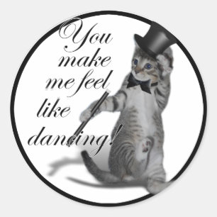 Pegatina Redonda ¡Me haces sentir como bailando! Tap Dancing Cat