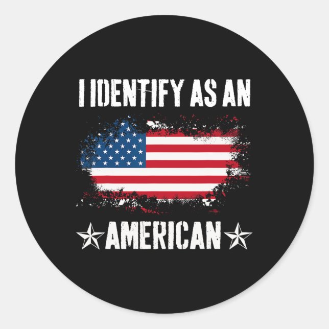 Pegatina Redonda Me Identifico Como Una Bandera Estadounidense Orgu (Anverso)