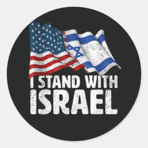 Pegatina Redonda Me mantengo con Israel USA bandera americana