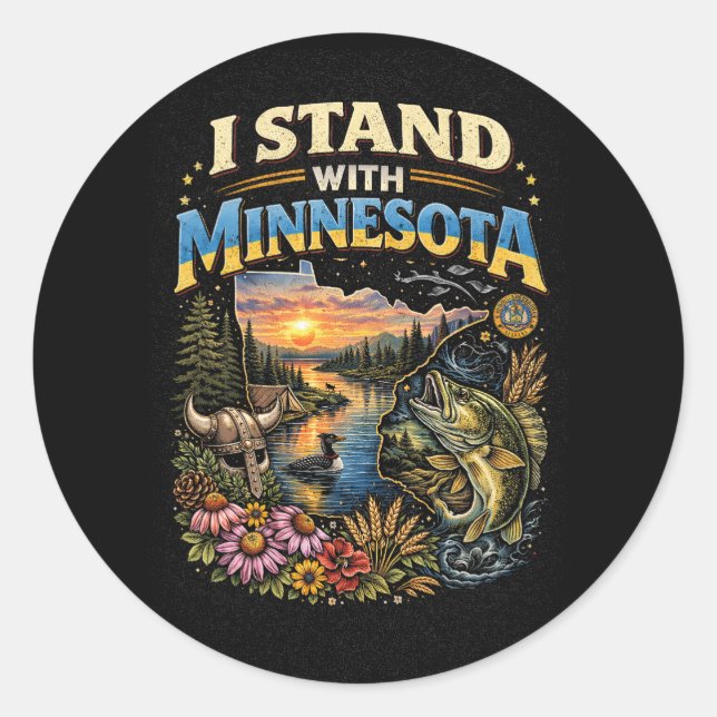 Pegatina Redonda Me mantengo con Minnesota (Anverso)