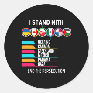 Pegatina Redonda Me mantengo con Ucrania Canadá Gaza Fin a la perse