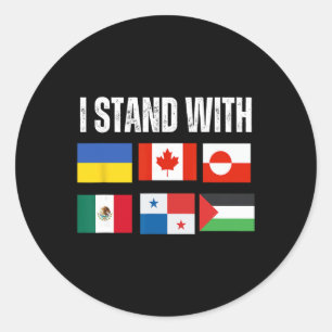 Pegatina Redonda Me mantengo con Ucrania Canadá Groenlandia México