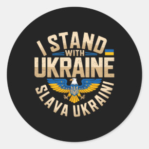 Pegatina Redonda Me mantengo con Ucrania Slava Ukraini Gloria a Ucr