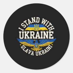 Pegatina Redonda Me mantengo con Ucrania Slava Ukraini Gloria a Ucr