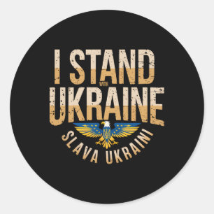 Pegatina Redonda Me mantengo con Ucrania Slava Ukraini Gloria a Ucr