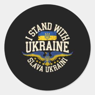 Pegatina Redonda Me mantengo con Ucrania Slava Ukraini Gloria a Ucr