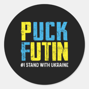 Pegatina Redonda Me mantengo con Ukrania Detengan a Putin Ucrania U