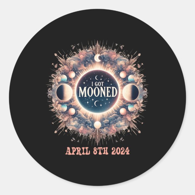 Pegatina Redonda Me Mooné De Diversión Total Eclipse Solar 2024 Amé (Anverso)