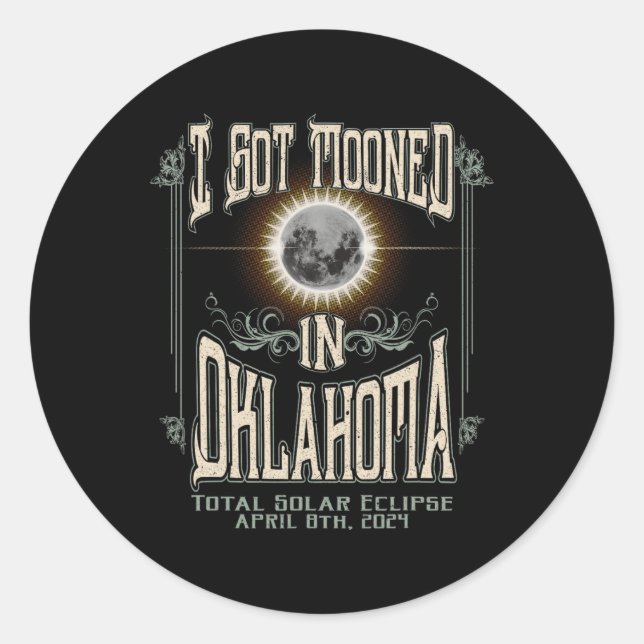 Pegatina Redonda Me Mooné En Oklahoma Eclipse Solar Total 2024 (Anverso)