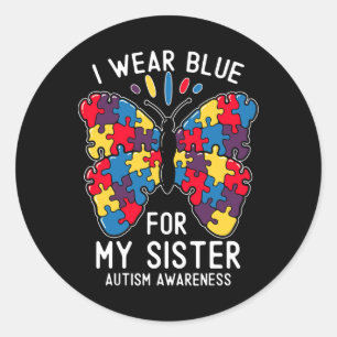 Pegatina Redonda Me pongo azul por mi hermana Conciencia del Autism