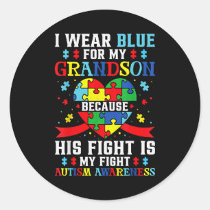 Pegatina Redonda Me pongo azul por mi nieto Conciencia del Autismo