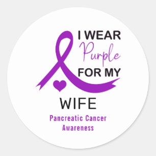 Pegatina Redonda Me pongo morado por el cáncer de páncreas de mi es