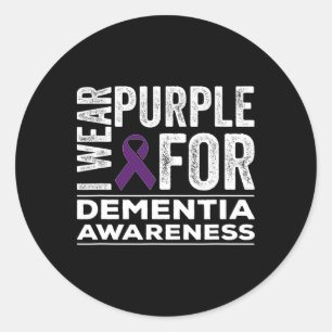 Pegatina Redonda Me pongo morado por la conciencia de la demencia H