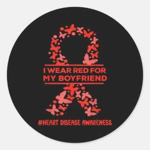 Pegatina Redonda Me pongo rojo por la conciencia de la enfermedad c