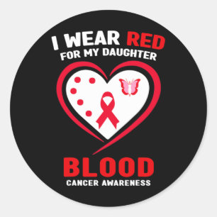 Pegatina Redonda Me pongo rojo por la conciencia del cáncer de sang