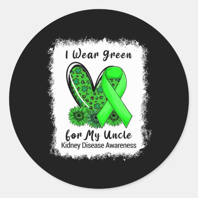 Pegatina Redonda Me Pongo Verde Por Mi Tío Enfermedad Renal. (Anverso)
