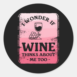 Pegatina Redonda Me Pregunto Si Wine También Piensa En Mí