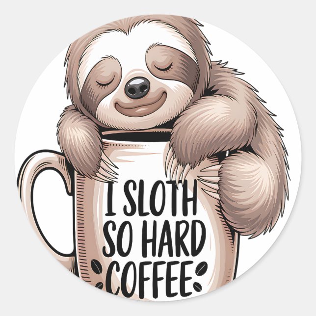 Pegatina Redonda Me Sloth sin café (Anverso)