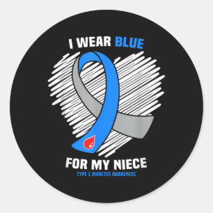 Pegatina Redonda Me Visto de Azul Por La Conciencia de la Diabetes 