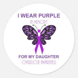 Pegatina Redonda Me Visto de Morado En Memoria De Mi Hija Sobredosi
