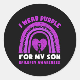 Pegatina Redonda Me Visto De Morado Por La Conciencia Del Epilepsia