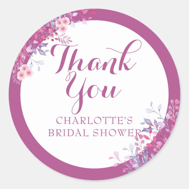 Pegatina Redonda Meadow Floral Bridal Shower Favor Gracias (Anverso)