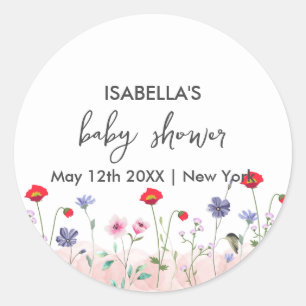 Pegatina Redonda Meadow Summer Wildflower Baby Shower