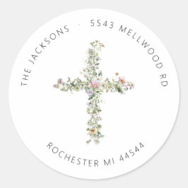 Pegatina Redonda Meadow wildflower Cross Address Classic Round