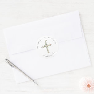 Pegatina Redonda Meadow wildflower Cross Address Classic Round