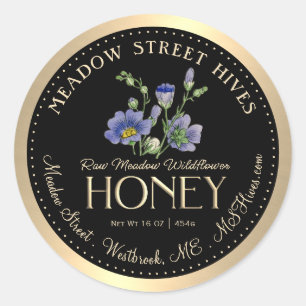 Pegatina Redonda Meadow Wildflower Honey Primavera efemerger en neg