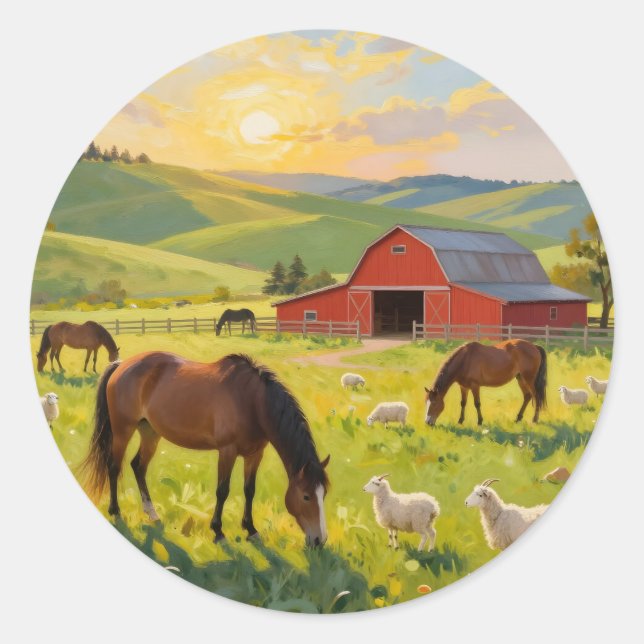 Pegatina Redonda Meadowlight Morning -  (Anverso)