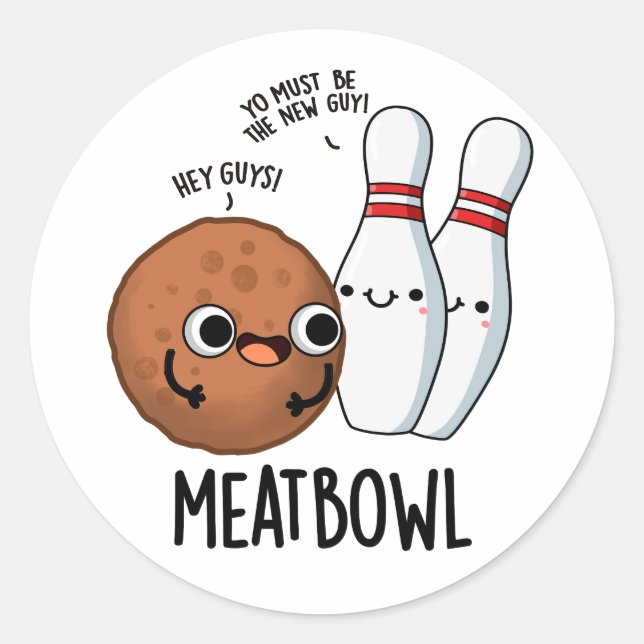 Pegatina Redonda Meatbowl Funny Meatball Pun (Anverso)