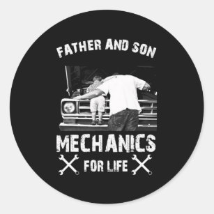 Pegatina Redonda Mecánica De Padre E Hijo Para La Vida 