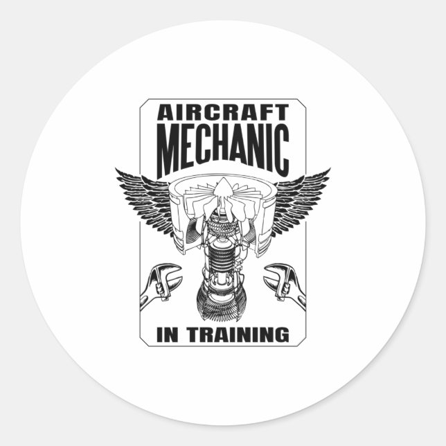 Pegatina Redonda Mecánico de aeronaves en entrenamiento (Anverso)