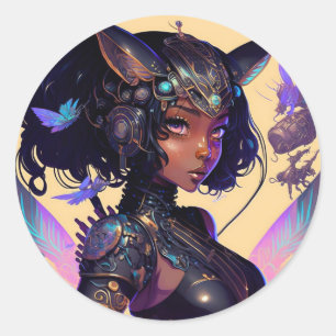 Pegatina Redonda Mecha Fox Chica