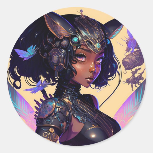 Pegatina Redonda Mecha Fox Chica (Anverso)