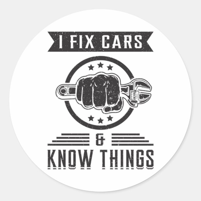 Pegatina Redonda Mechanic Car Mechanic Engine Garage Gratis (Anverso)